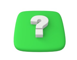 question mark. Green key with raised "question" symbol. Toy rendering style. 3d render visualization. SEO optimization
