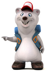 Fun 3D bear backpacker cartoon character