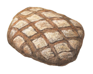 どっしり田舎パン　手描き　水彩色鉛筆イラスト