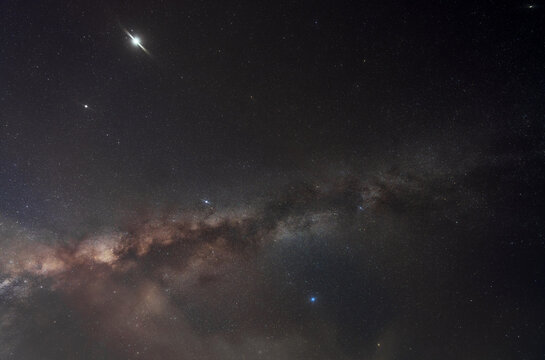 night sky milky way and star on dark background. Cygnus is a northern constellation on the plane of the Milky Way, deriving its name from the Latinized Greek word for swan. Jupiter, Saturn, Vega