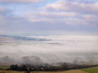 Ascending Itford Hill on the south downs in East Sussex on a very foggy January morning