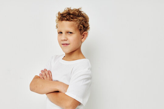 Cute little boy smile in white t-shirt childhood unaltered