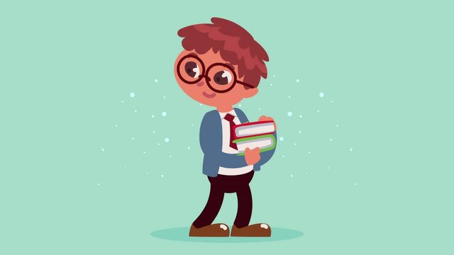 Little Student Boy With Books Animation