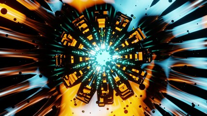 3D Render. Abstract neon lines move in space. Futuristic background. Neon traffic