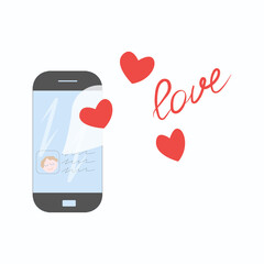 Smartphone with a love message. Vector cartoon illustration of the phone conversation.