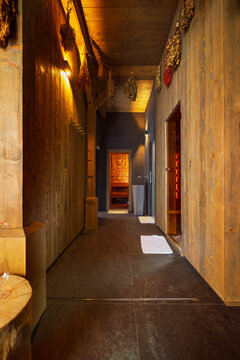 Interior of a luxury spa wellness center with sauna.