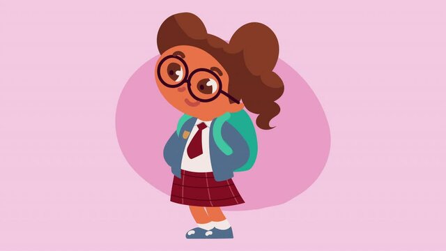 little student girl wearing glasses animation