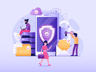 Mobile Security and Firewall Protection Flat Scene