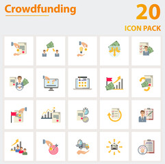 Crowdfunding icon set. Collection of simple elements such as the backer, p2p lending, capital crowdunding, crowdunding portal, ipo, venture capital, flexible funding.