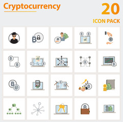 Cryptocurrency icon set. Collection of simple elements such as the anonymity, bitcoin encryption, ico, node, multi-signature, cryptographic signature, double spending.