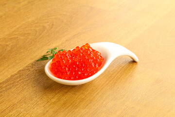 Red caviar in the bowl