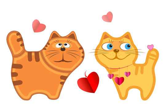 Valentine's Day. An image of cute, multicolored kittens on a white background. Greeting card. Isolated background.
