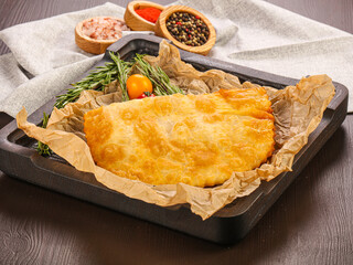 Russian traditional snack - Cheburek with meat