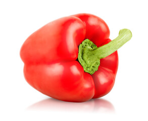 one red bell pepper lying on a white isolated background