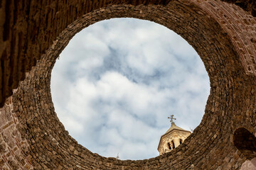 Bell tower from inside of old ruin, Diocletian's Palace, Split, Dalmatia, Croatia