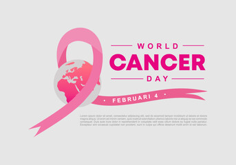 World cancer day background concept with big pink ribbon and earth celebrate on February 4 th.