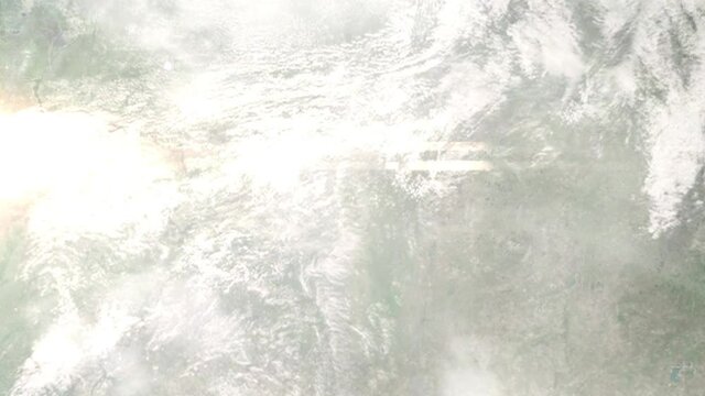 Zoom in from space and focus on Russia, Ufa. 3D Animation. Background for travel intro. Elements of this image furnished by NASA