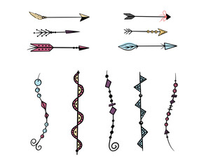 Vector Tribal elements collection. Ethnic collection  arrows, Navajo elements for design. Vector set with tribal, Indian, boho elements.