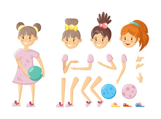 People creation kit, cartoon character constructor. Young girl, children.