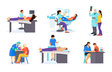 Medical examination at surgeon, doctor cardiologist, therapist, dentist.