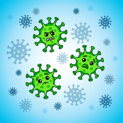 Virus pandemic. Set of funny Vector characters in a cartoon style with emotions on a face - smile, sad, angry