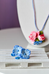 Pink Rose Floral Jewelery. Romantic style: Polymer clay jewelery. Vintage handmade fashion accessories. Jewel Flower. Beauty and fashion accessories