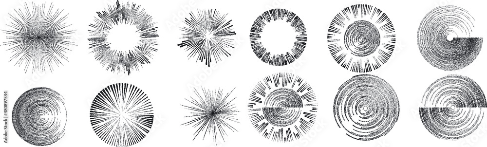 Wall mural big set of lines in circle form . spiral vector illustration .big collection of round logos . rouhge