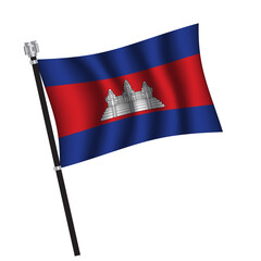 Cambodia flag , flag of Cambodia waving on flag pole, vector illustration EPS 10.
