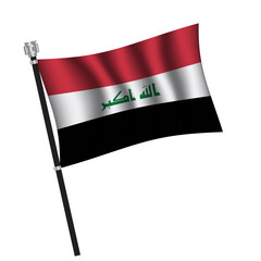 Iraq flag , flag of Iraq waving on flag pole, vector illustration EPS 10.