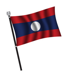 Laos flag , flag of Laos waving on flag pole, vector illustration EPS 10.