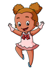 The happy ballerina is dancing with one leg