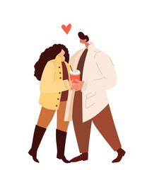 Loving Couple Man,Woman Holding Hands Hugging,Embracing,Walk,drink coffee.Happy Lover Relationship,Dating,Happy Lifestyle.Romantic Connection Feelings,Emotions,Romance,Love.Cartoon Vector Illustration