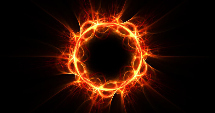 Fiery fractal lines form an abstract burning flower. Fantasy light background. Digital fractal art. 3d rendering.	