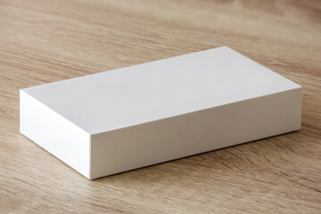 Mockup white box on wood table background