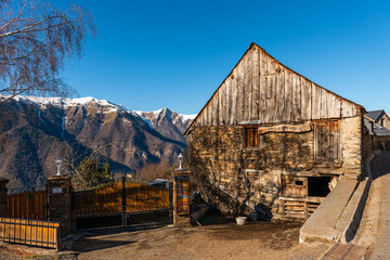 Typical Pyrenean mountain house of Bagnère de Luchon, in Haute Garonne, Occitanie, France