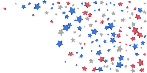 Shooting stars confetti 3D. Multi-colored stars. Festive background. Abstract pattern on a white background. Design element. Vector illustration, EPS 10.