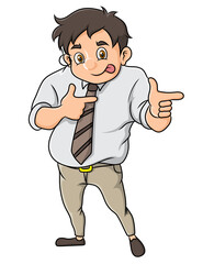 The great employee is giving the pointing with the hands