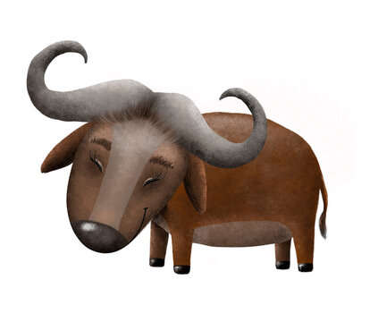 smiling african buffalo cute illustration