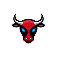 Bull with cartoon style In background White ,vector logo design editable