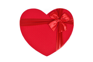 Top view of red heart shaped Valentine's day gift box on white background