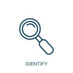 identify icon. Thin linear identify, security, identity outline icon isolated on white background. Line vector identify sign, symbol for web and mobile - obrazy, fototapety, plakaty