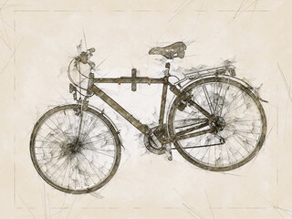 illustration Sketch, of a Side view of a Hanging road bike