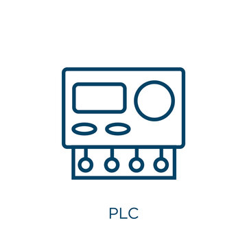 plc icon. Thin linear plc, automation, system outline icon isolated on white background. Line vector plc sign, symbol for web and mobile