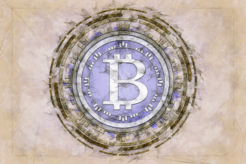 Bitcoin internet online technology concept Sketch Illustration