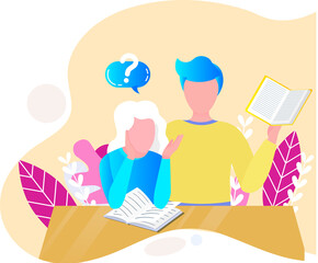 Reading people flat character set with books magazines literature isolated vector illustration. Young male and female readers dressed in trendy clothes relaxing at home with books or textbooks