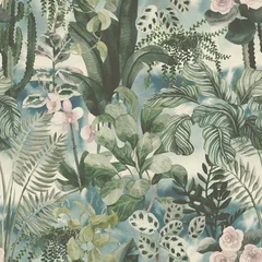 Plaid mouton avec motif Jungle  chambre des enfants Motif floral harmonieux à l& 39 aquarelle avec des plantes tropicales d& 39 origine. Fond floral