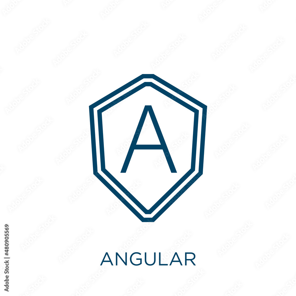 Poster angular icon. thin linear angular, premium, arrow outline icon isolated on white background. line ve