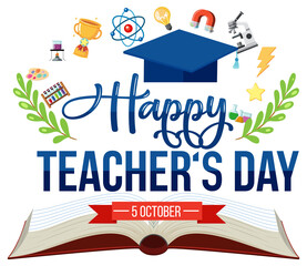 World teacher's day lettering banner with mortarboard hat