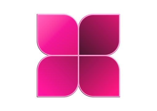 Forme rose composée de quatre carrés dont deux angles ont été arrondis