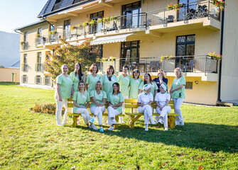 Nursing female team together portrait out side . high quality photo 